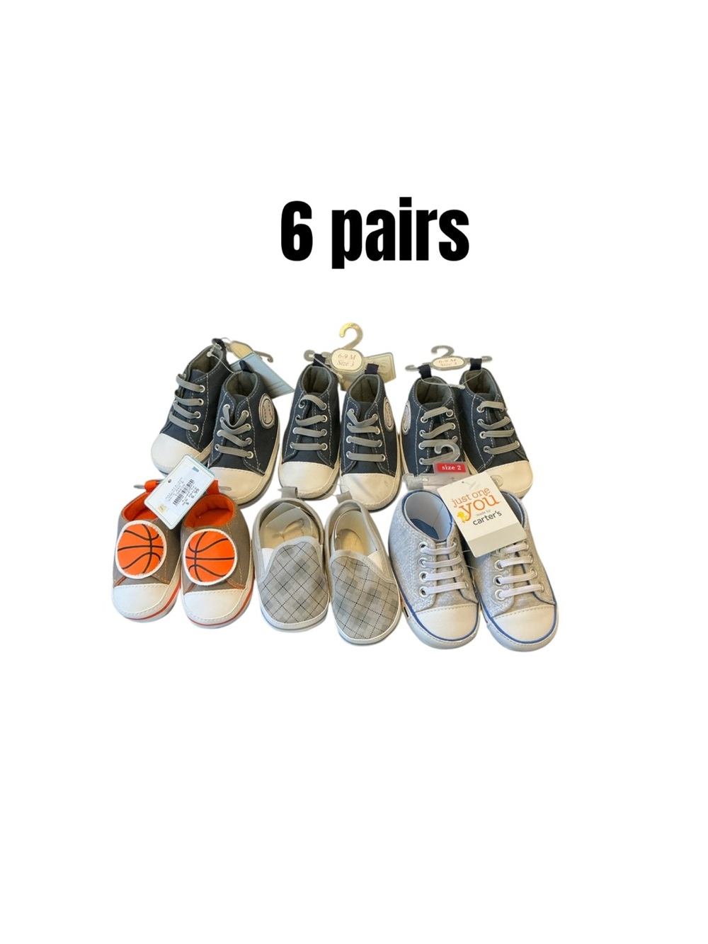 Assorted Kids Canvas Sneakers & Slip-Ons - Gray, Black, Orange (6 Pairs)
